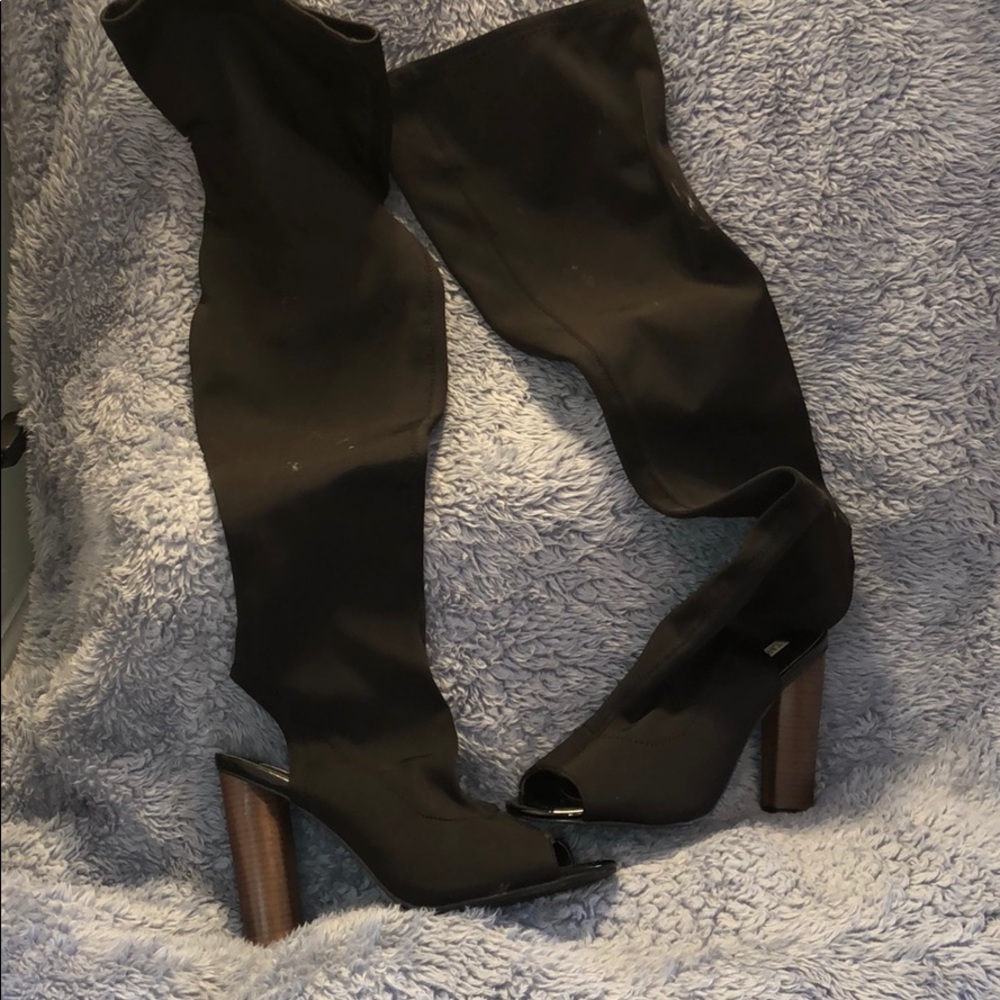 Women’s peep toe heel out thigh high boots